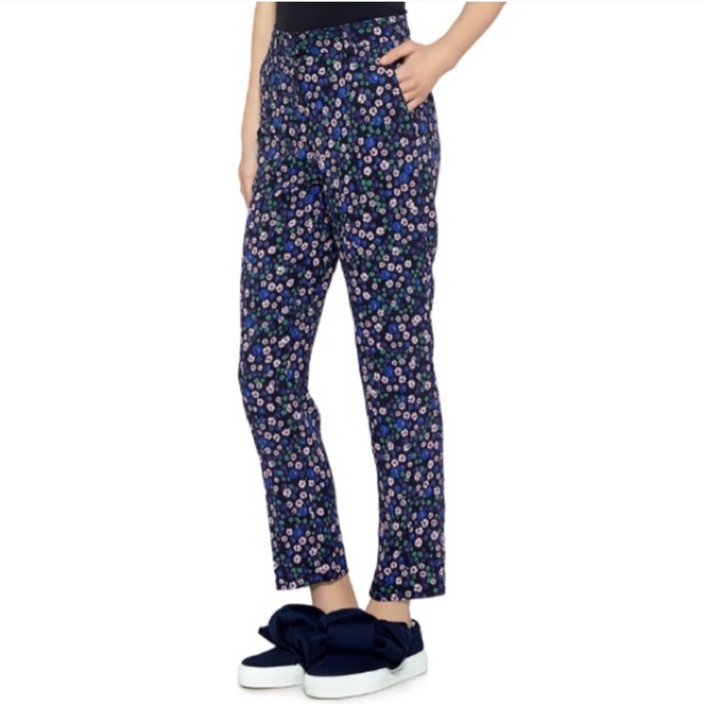 Rebecca Taylor Blue Floral High Rise Straight Ankle Crop Work Dress Pants 6 New